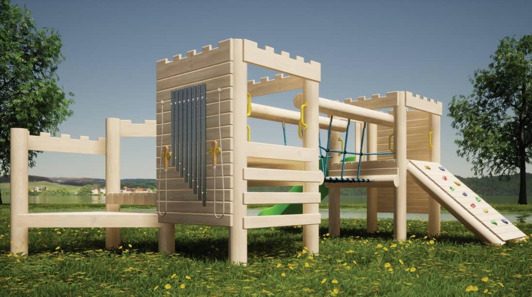 Parc infantil fabricat en fusta de robinia model MIRABET per a nens de 1 a 6 anys