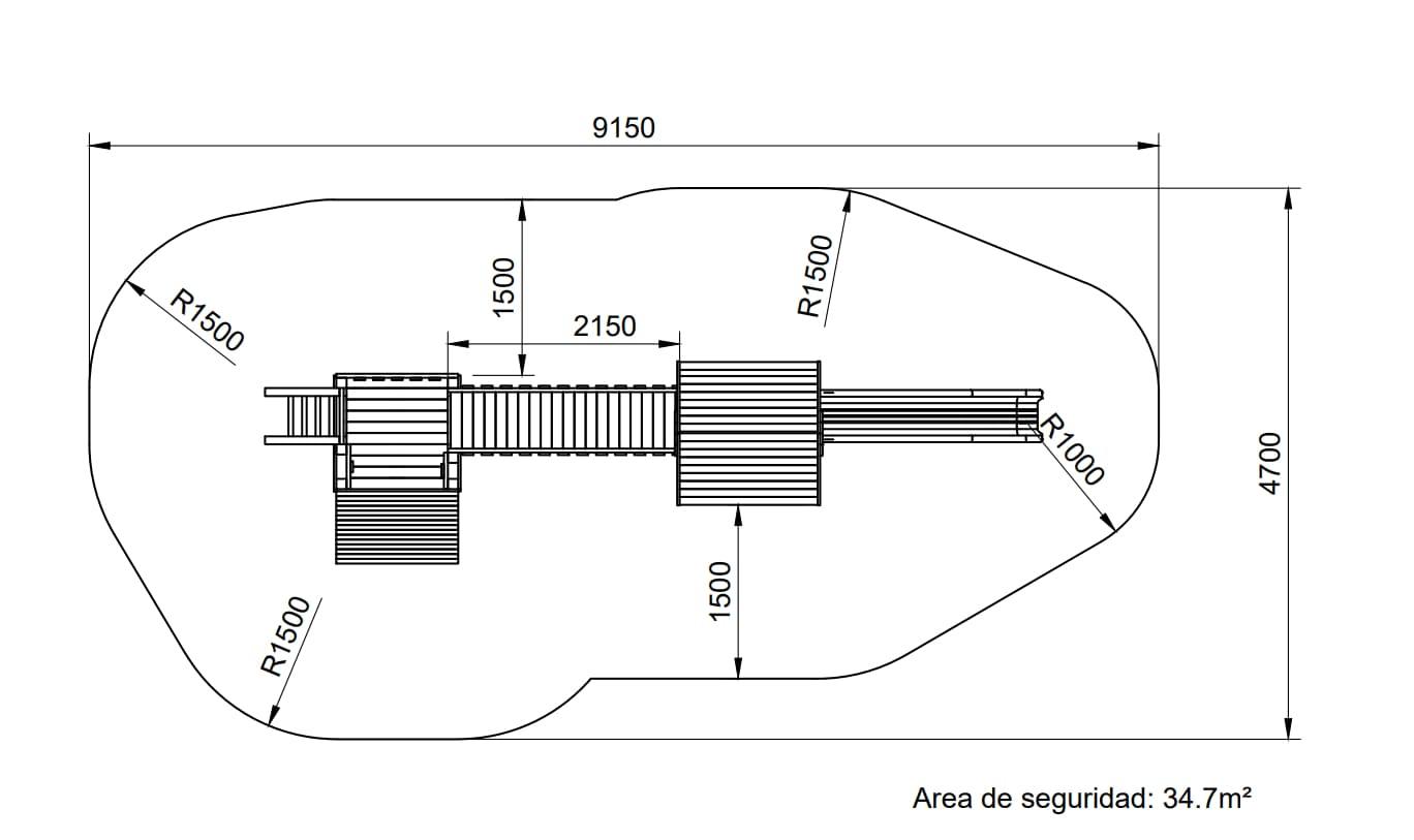 Parque infantil Masgames Aurora Boreal homologado para uso público horeca, con dos torres con casita, tobogán, pasarela y rocódromo