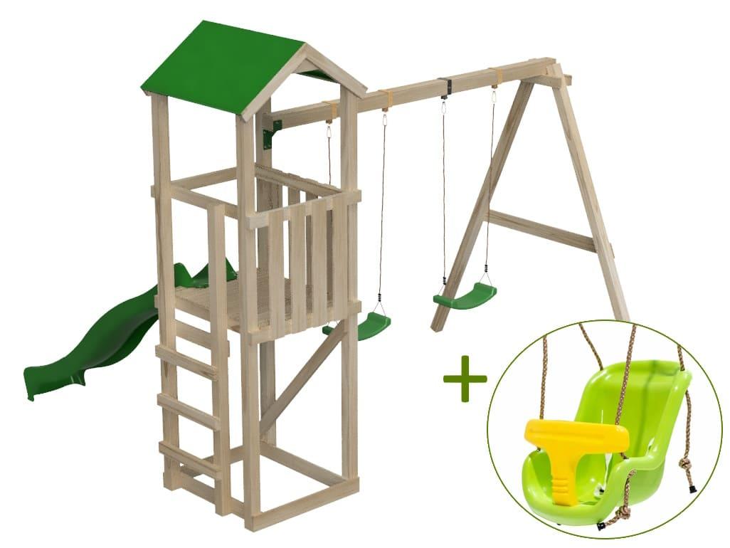 Parque infantil MASGAMES Carlit L con techo de lona y columpio doble con asiento de bebé