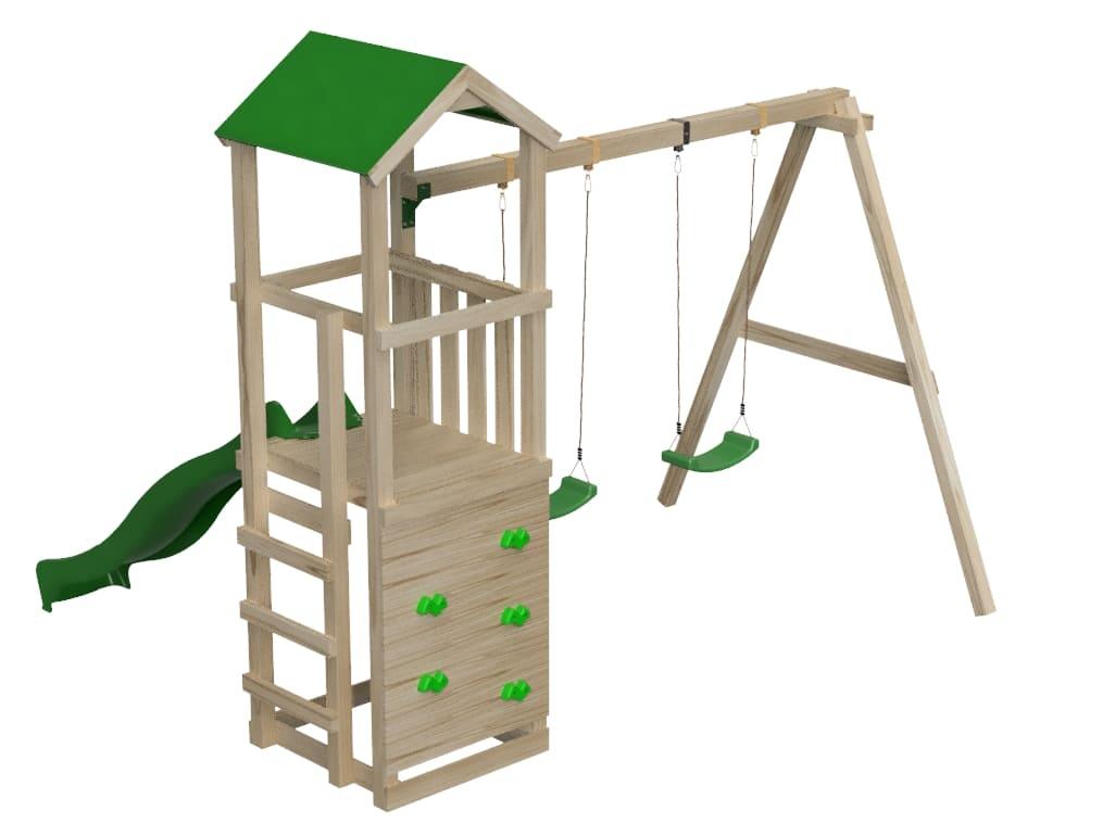 Parc infantil MASGAMES Carlit L amb sostre de lona i gronxador doble amb paret d'escalada i gronxador doble