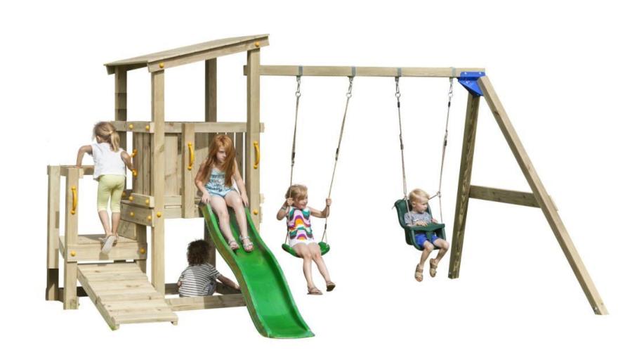 MASGAMES Parque Infantil Lignum L Con Tobogán, Columpio Doble Y Conexión A Manguera, Madera Tratada