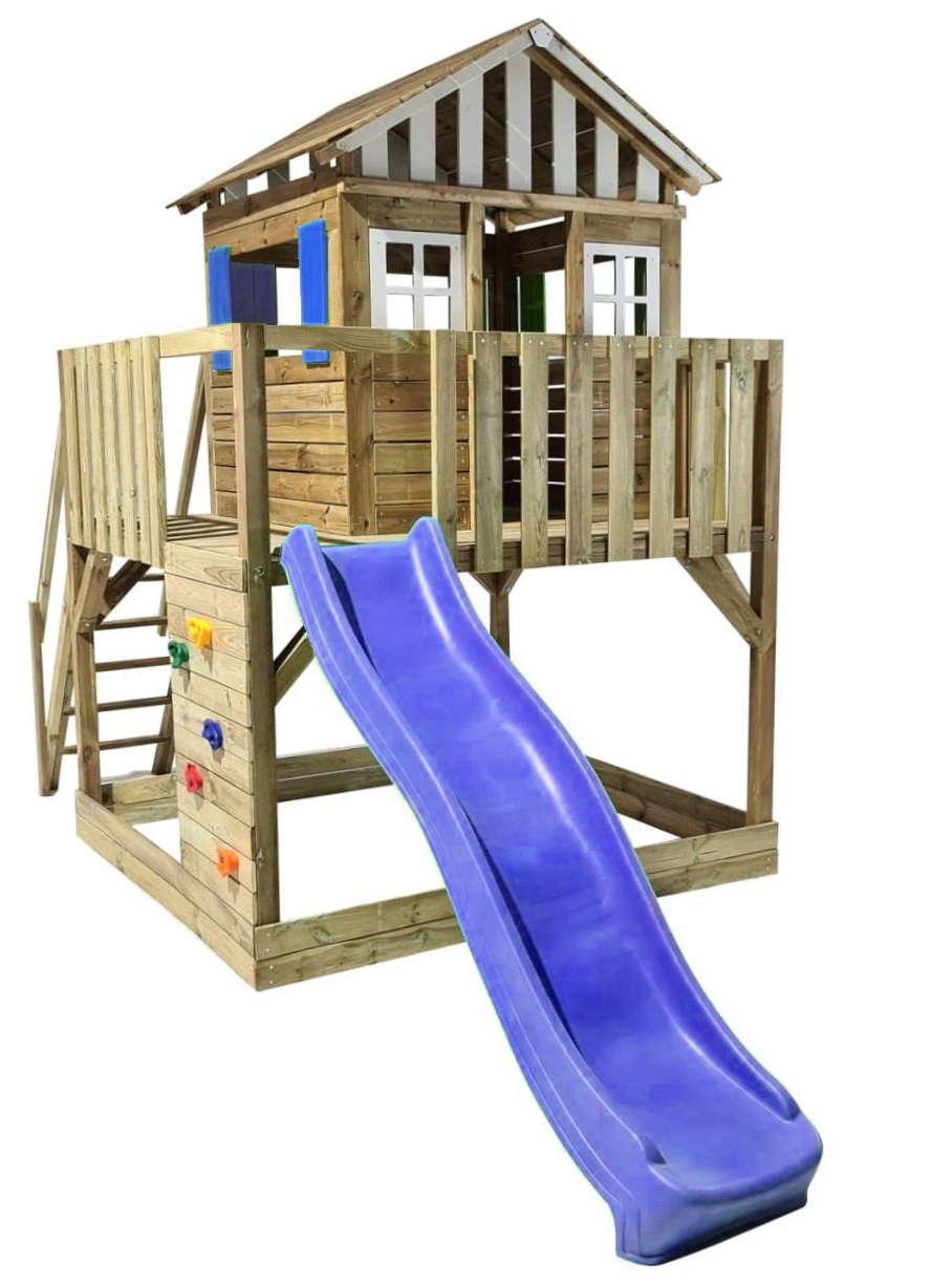 Parque infantil MASGAMES LOLLIPOP L casinha de madeira com escorrega azul