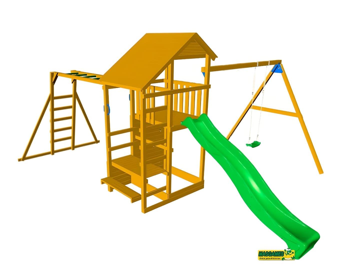 Parque infantil Masgames Teide con columpio doble y escalera de mono 