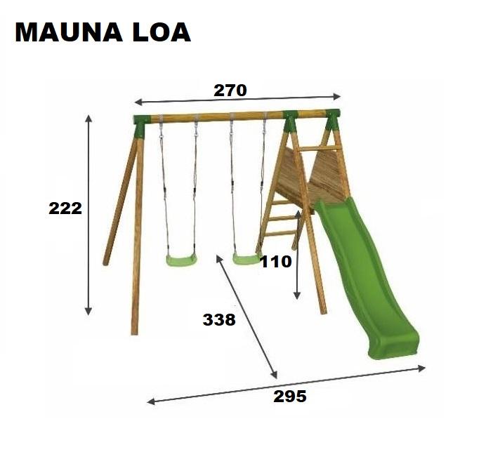 Parque infantil Mauna Loa con columpio y tobogán medidas