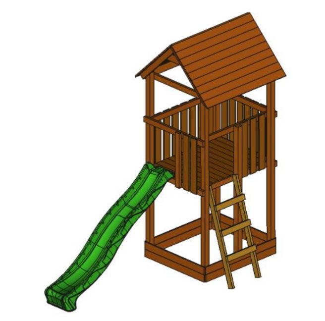Parc infantil Masgames Tibidabo amb torre de fusta, caseta elevada amb tobogan