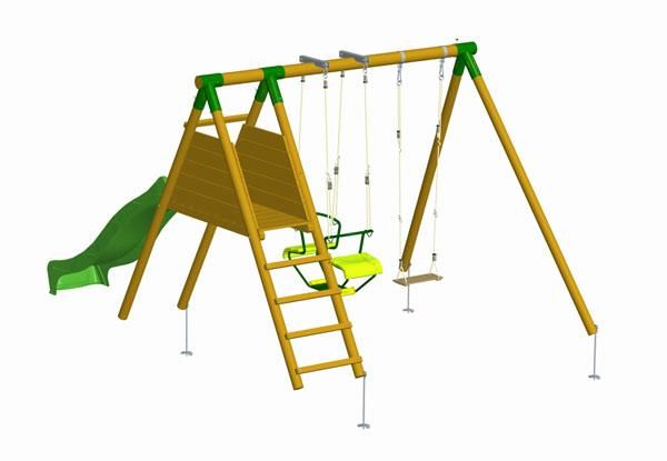 parcs infantils de fusta amb gronxadors i tobogan masgames model mauna loa 