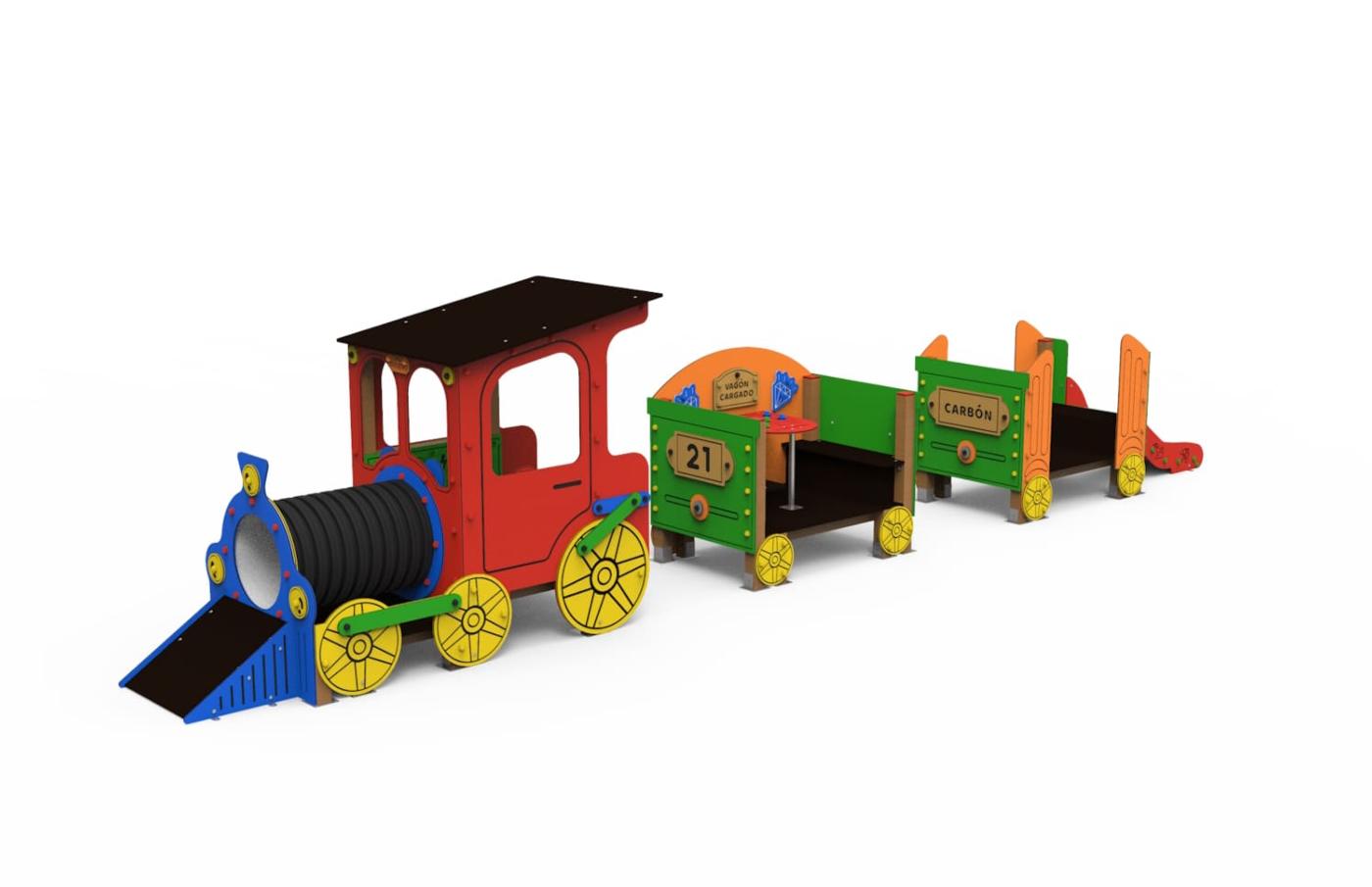 Parque infantil do comboio mineiro: locomotiva + 2 vagões