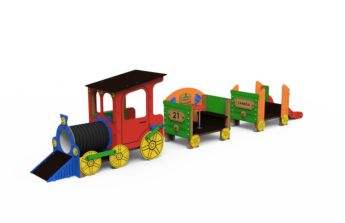 Parque infantil do comboio mineiro: locomotiva + 2 vagões