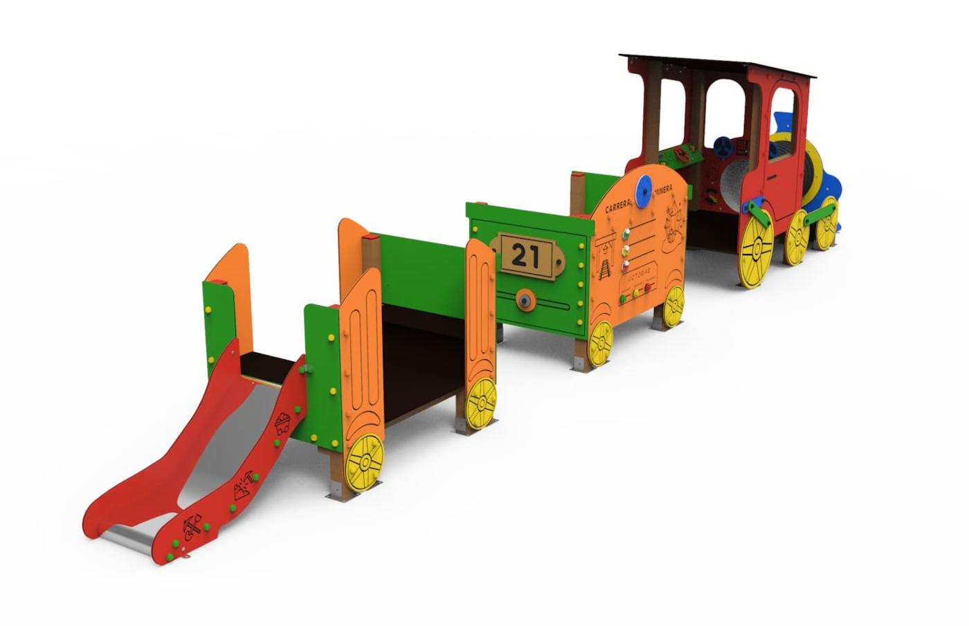 Parque infantil do comboio mineiro: locomotiva + 2 vagões