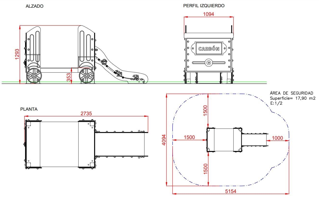 Parc infantil Vagó tobogan es ideal per un parc infantil, té dos bancs al interior i un tobogan. 3