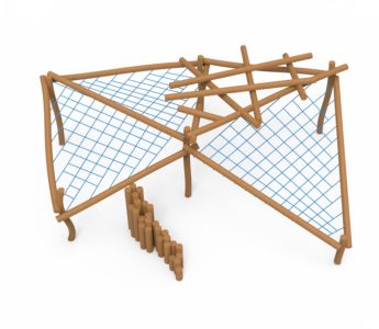 Parque madera robinia Mikado Urús con red de trepar.