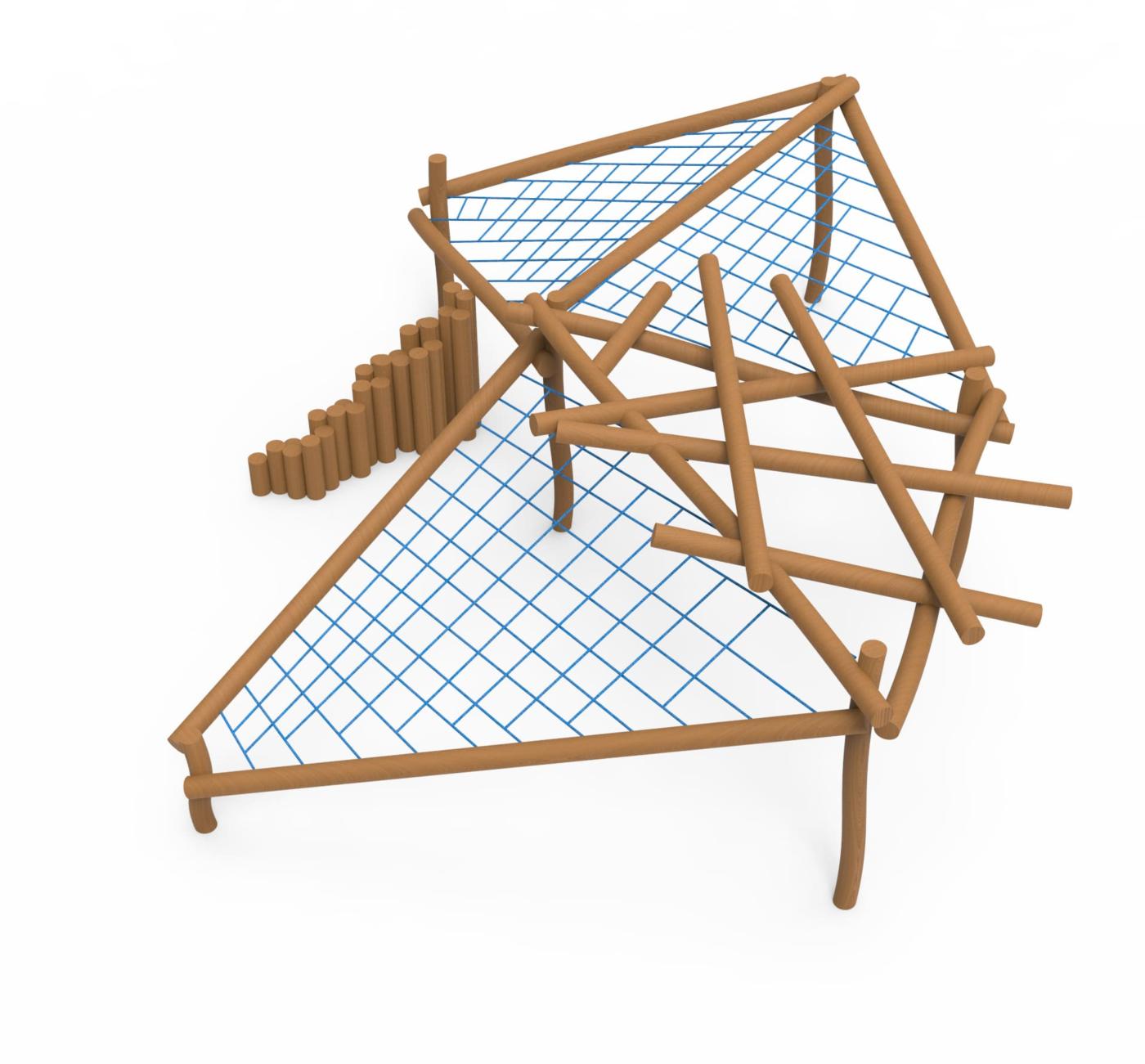 Parque madera robinia Mikado Urús con red de trepar.