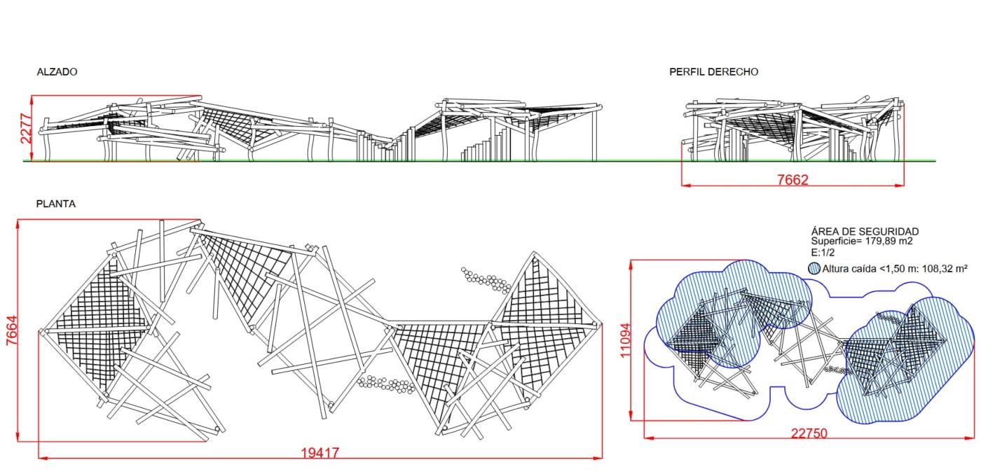 Parque madera robínia MIKADO URGELL con cuerda armada