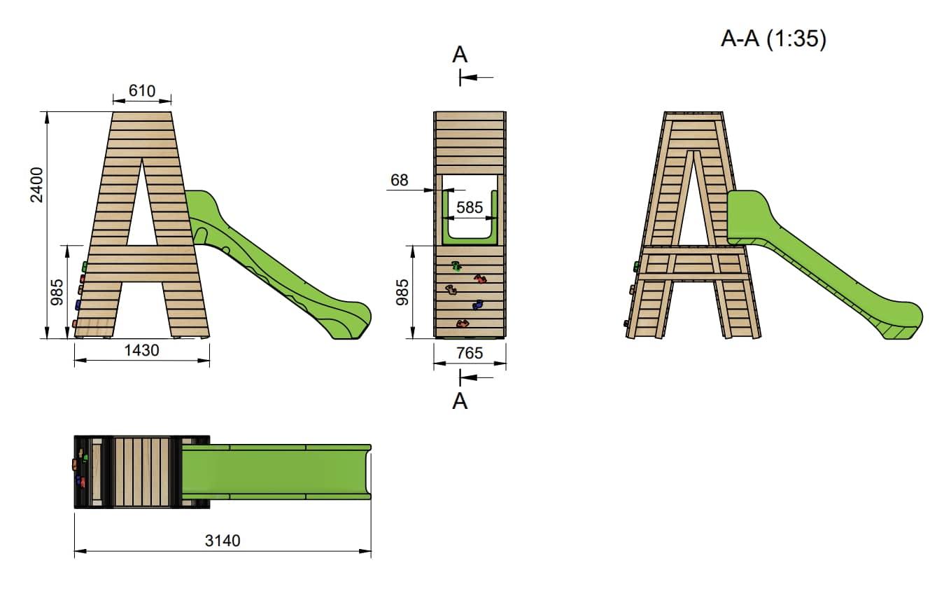 Parque infantil letra gigante de madera con tobogan MASGAMES ALPHAPLAY