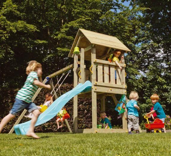 baloiço com escorrega de madeira en jardim parque infantil torre kiosk XL