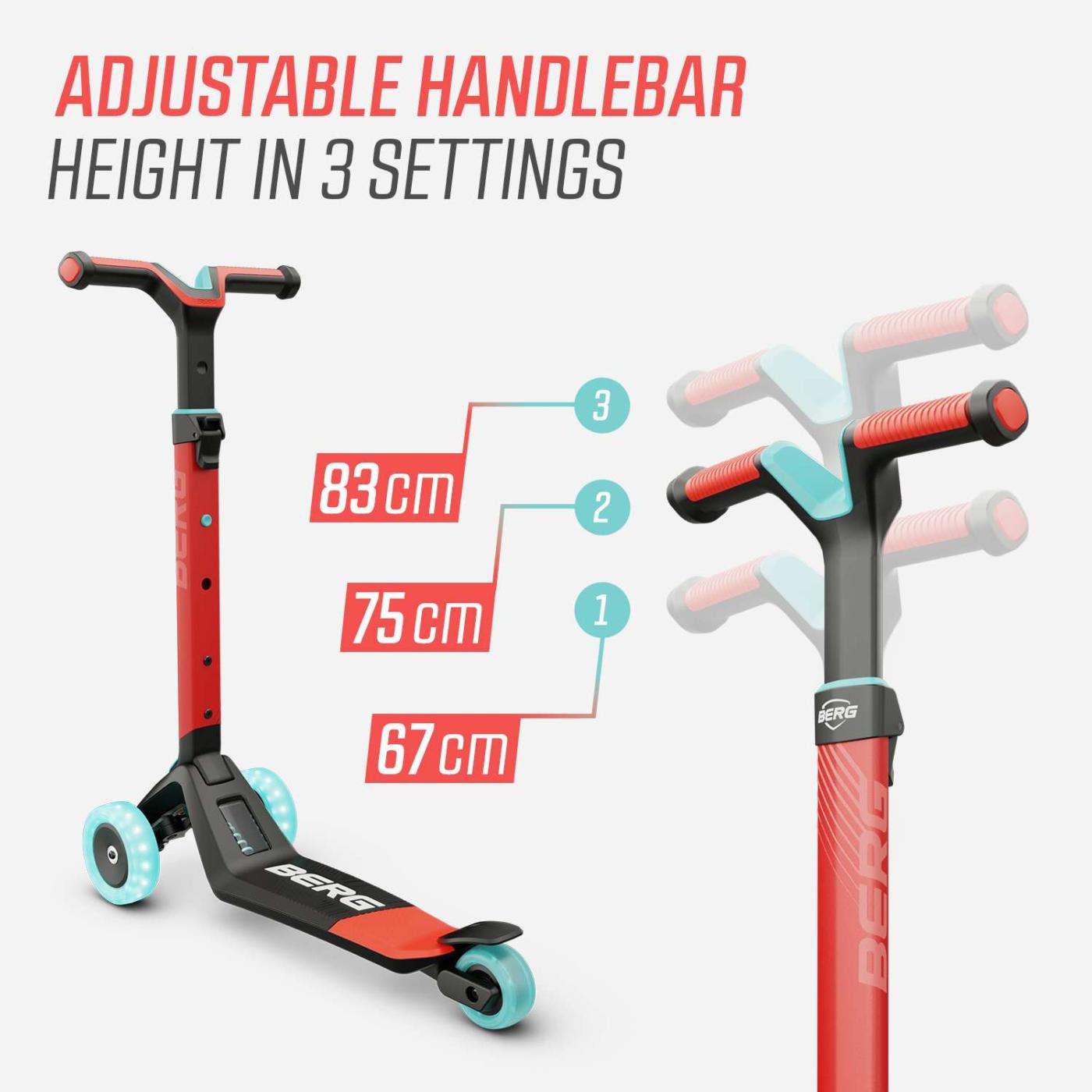 Patinete plegable BERG NEXO Light con plataforma LED color ROJO