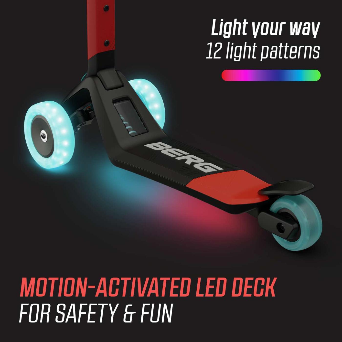 Patinete plegable BERG NEXO Light con plataforma LED color ROJO