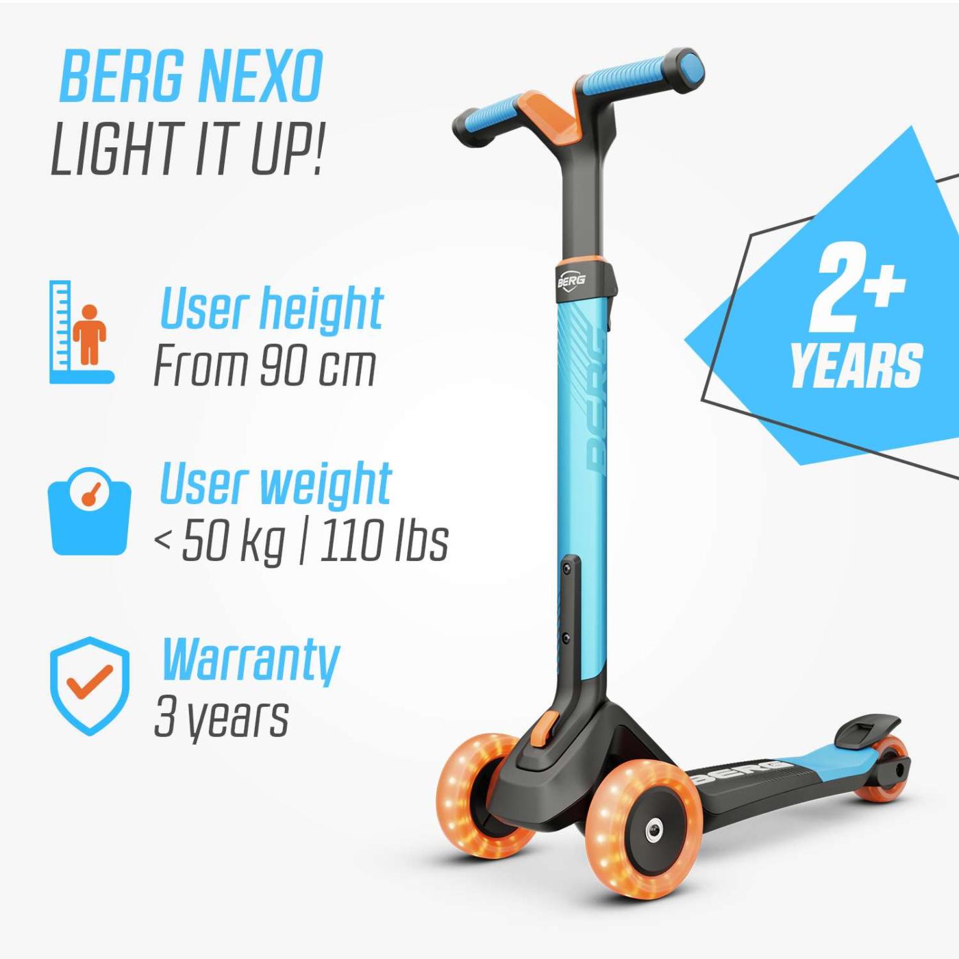 Trotinete BERG NEXO Lights com plataforma LED AZUL