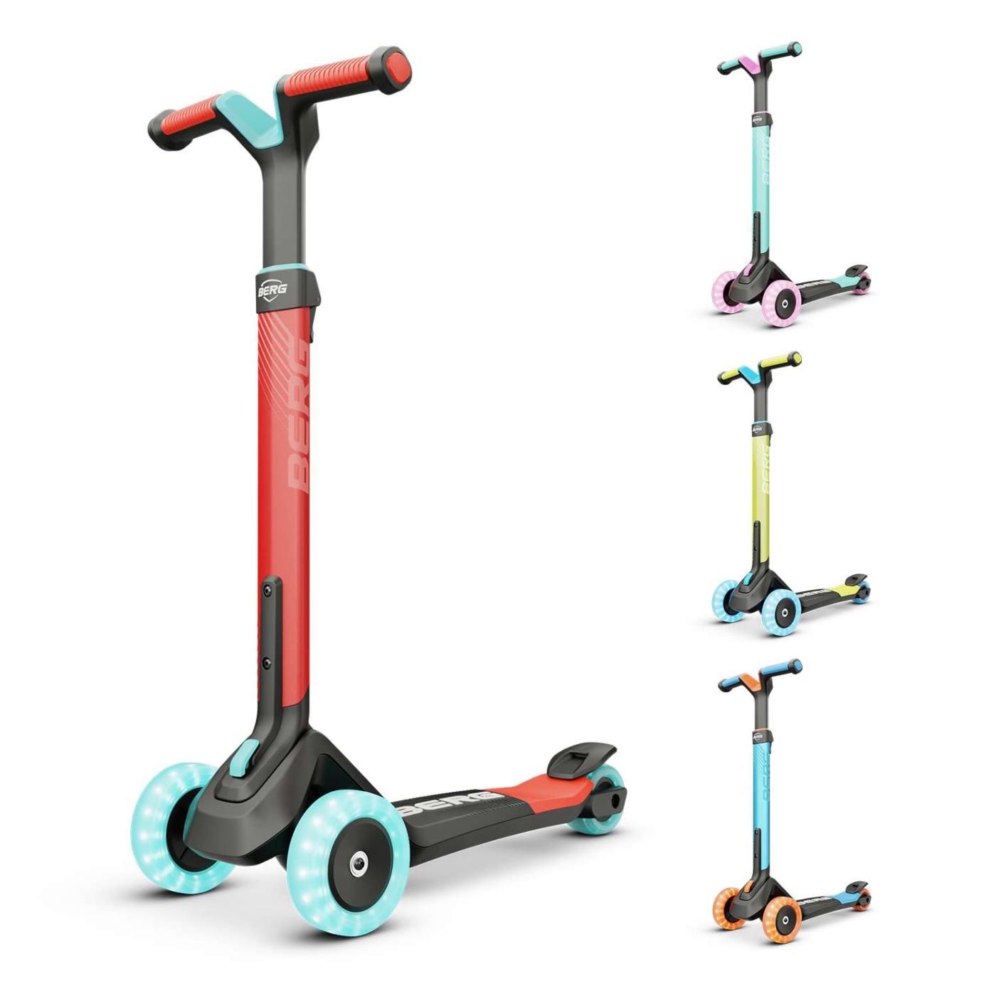 Patinete plegable BERG NEXO Light ROJO con luces en las ruedas ideal para ir a la escuela