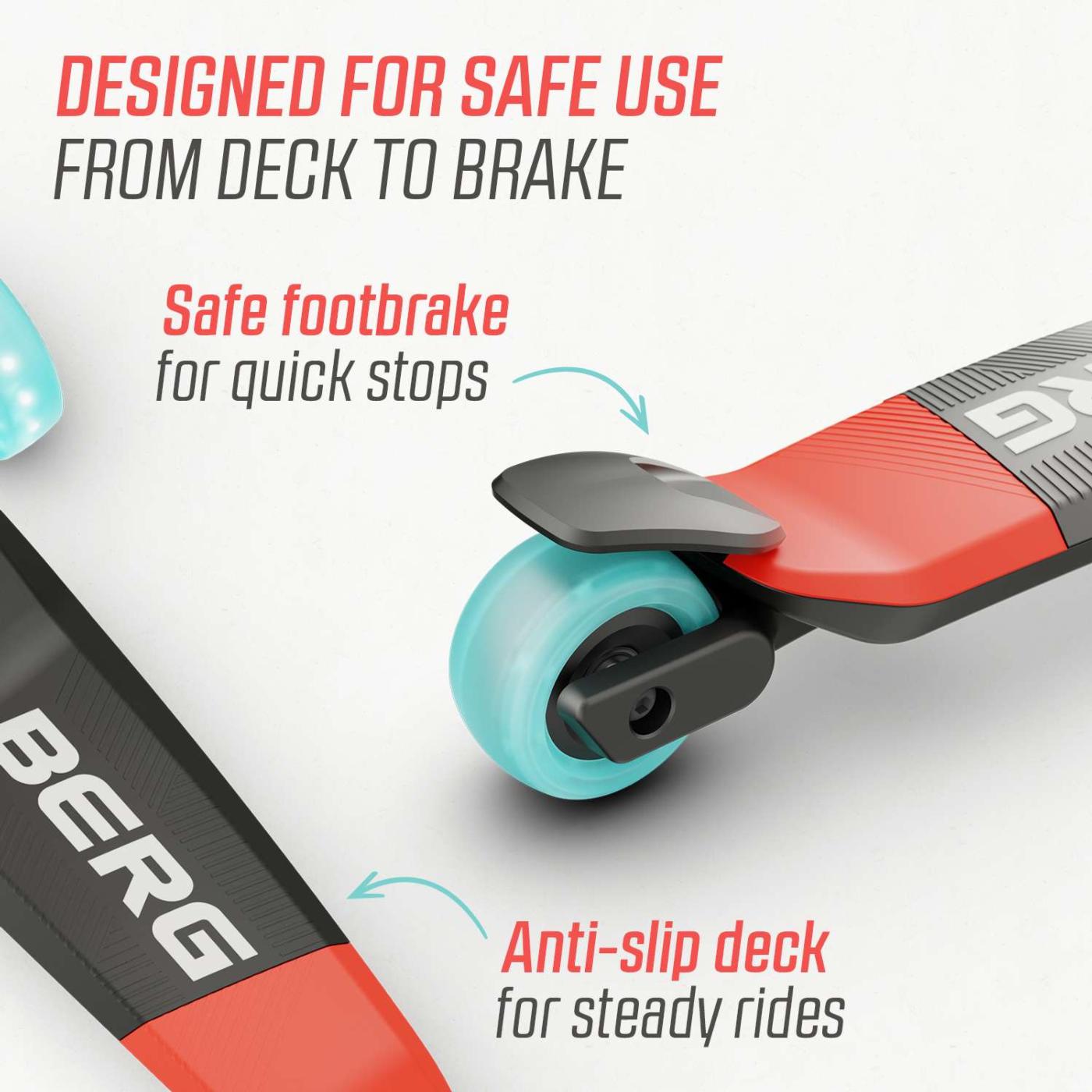 Patinete plegable BERG NEXO Light ROJO con luces en las ruedas ideal para ir a la escuela