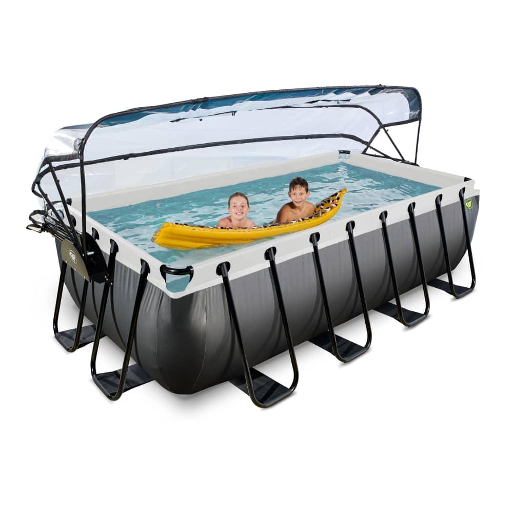 Piscina CUARZO 400 Black rectangular acabado piel negra con cubierta y agua caliente