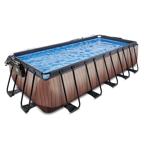 Piscina AMATISTA 540 rectangular acabado madera con cubierta y agua caliente descubierta