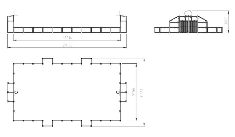 Pista multideportiva grande uso público para basquet, fútbol, hándbol y otros deportes medidas