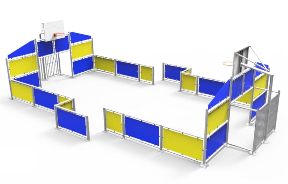 Pista multideportiva mediana uso público para basquet, fútbol, hándbol y otros deportes