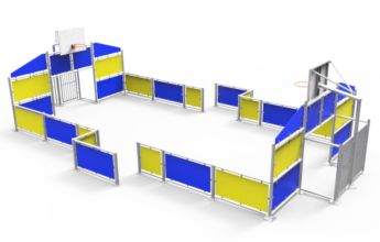 Pista multideportiva média uso público para basquete, futebol, handebol e outros esportes