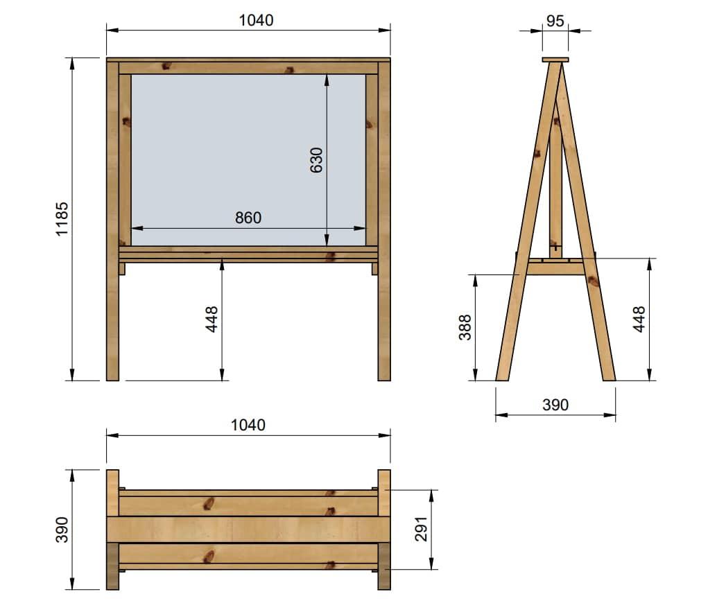 Pizarra infantil de exterior homologada MASGAMES LAPITZ HORECA de madera y metacrilato