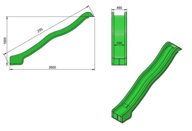 Tobogan Masgames FLEXI per una plataforma de 150 cm d'alçada verd clar mides