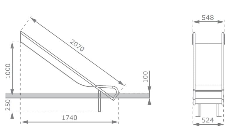 Rampa de tobogán inox ASTEG varias alturas sin cerramientos medidas para altura de 100 cm