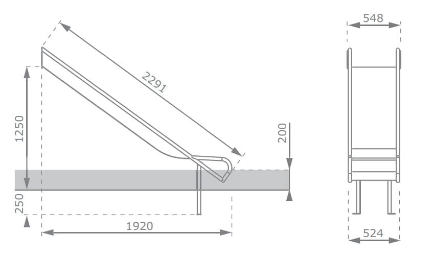 Rampa de tobogán inox ASTEG varias alturas sin cerramientos medidas para altura de 125 cm