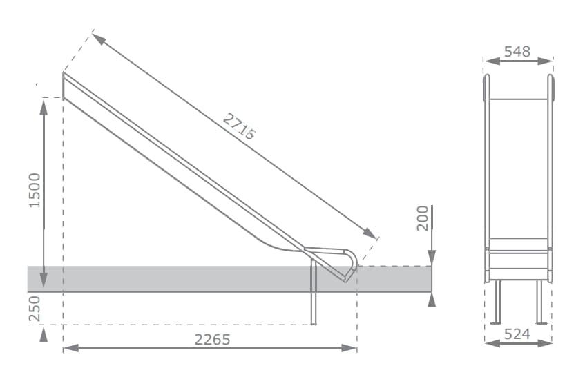 Rampa de tobogan inox ASTEG diferents alçades sense tancaments mides alçada 150 cm