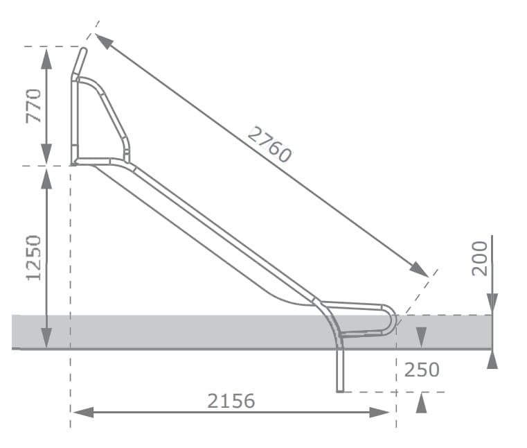 Rampa de tobogan inox ASTUR 50 diferents mides i de 50 centímetres d'amplada amb laterals a la entrada i barrot superior rampa 125 cm alçada mides