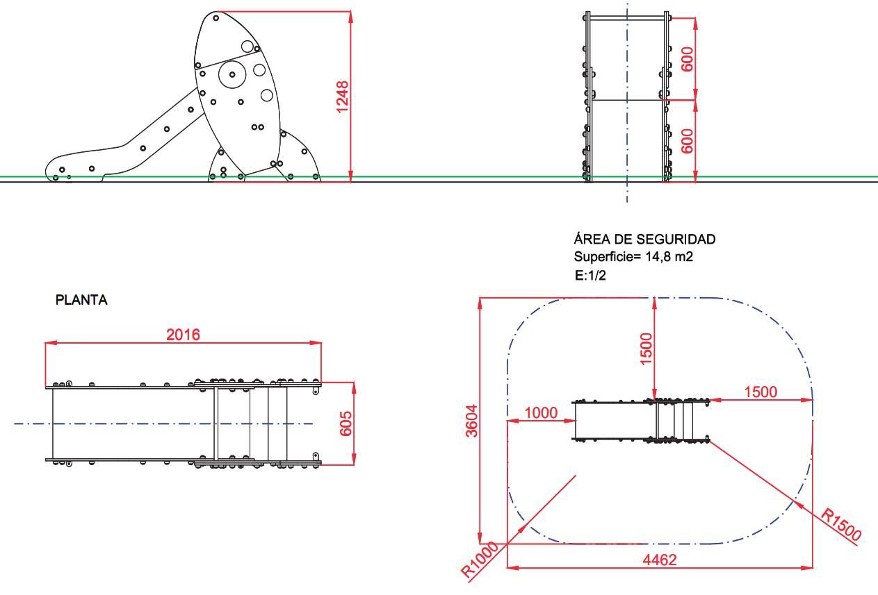 Tobogán COHETE BABY uso público comercial medidas 1