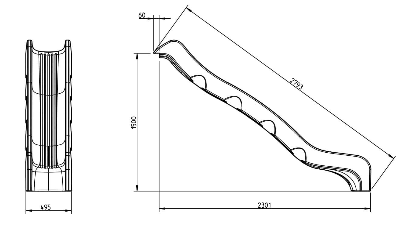 Rampa de tobogán para 150 cm de altura rotomolodeo optimus homologada medidas