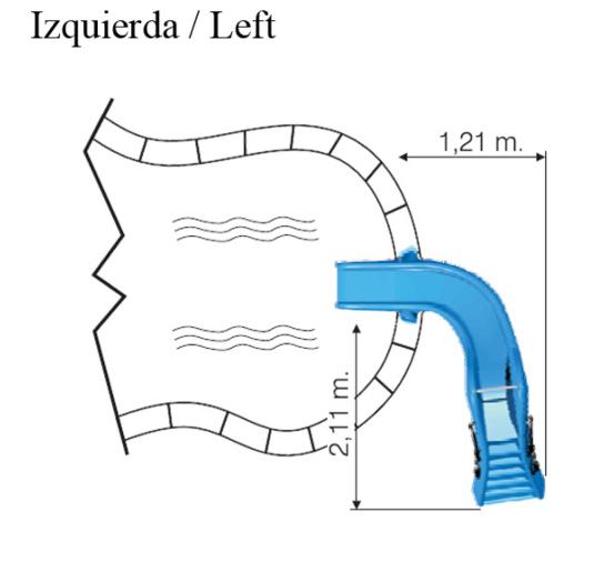 Toboagua para piscina curvado dereita ou esquerda de 150 cm de altura homologado para uso público