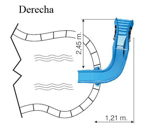 Toboagua para piscina curvado dereita ou esquerda de 175 cm de altura homologado para uso público