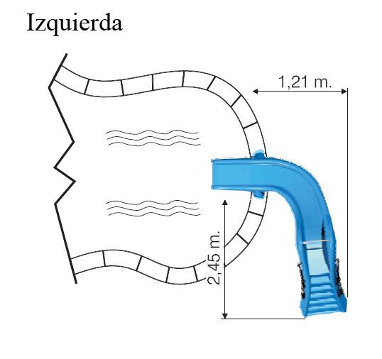 Tobogan aquàtic de piscina corbat cap a la dreta o esquerra de 175 cm d'alçada homologat per a ús públic