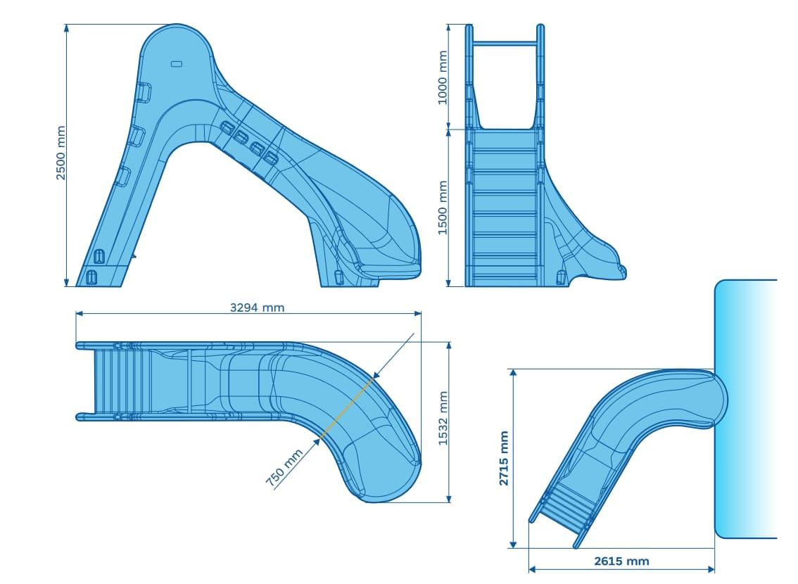 Tobogán de piscina curvo ANERIS 150 homologado