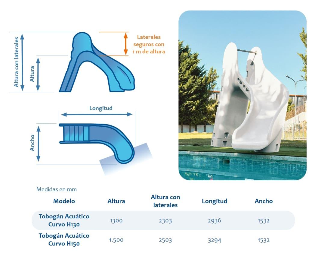 Tobogán de piscina curvo ANERIS 130 homologado