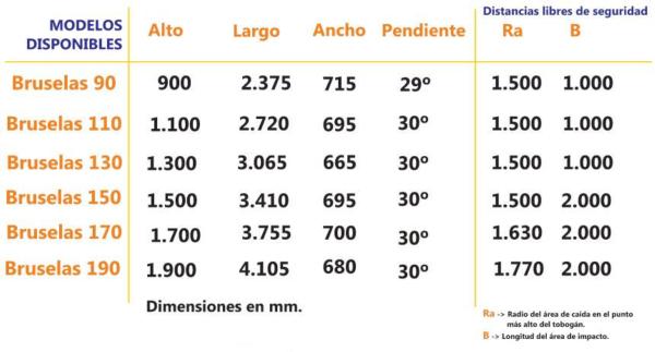 Rampa de escorregador Bruxelles homologada para uso público, varios cores e medidas