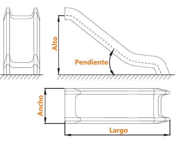Rampa de tobogán Serie T homologada para uso público, varios colores y medidas