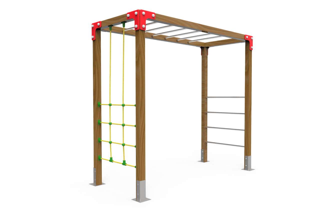 Modelo trepador 3 constituído por ponte de macaco, corda reforçada e barras de metal.