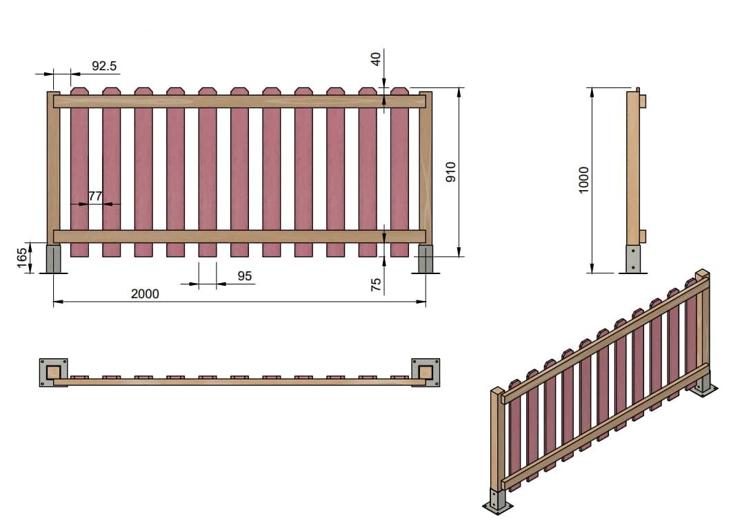 Valla de madera tratada para el exterior y homologada modelo MASGAMES MERLET de altura 100 cm 