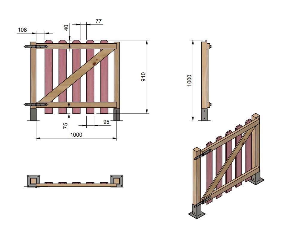 Puerta para valla de madera exterior MASGAMES MERLET PLUS 100 medidas