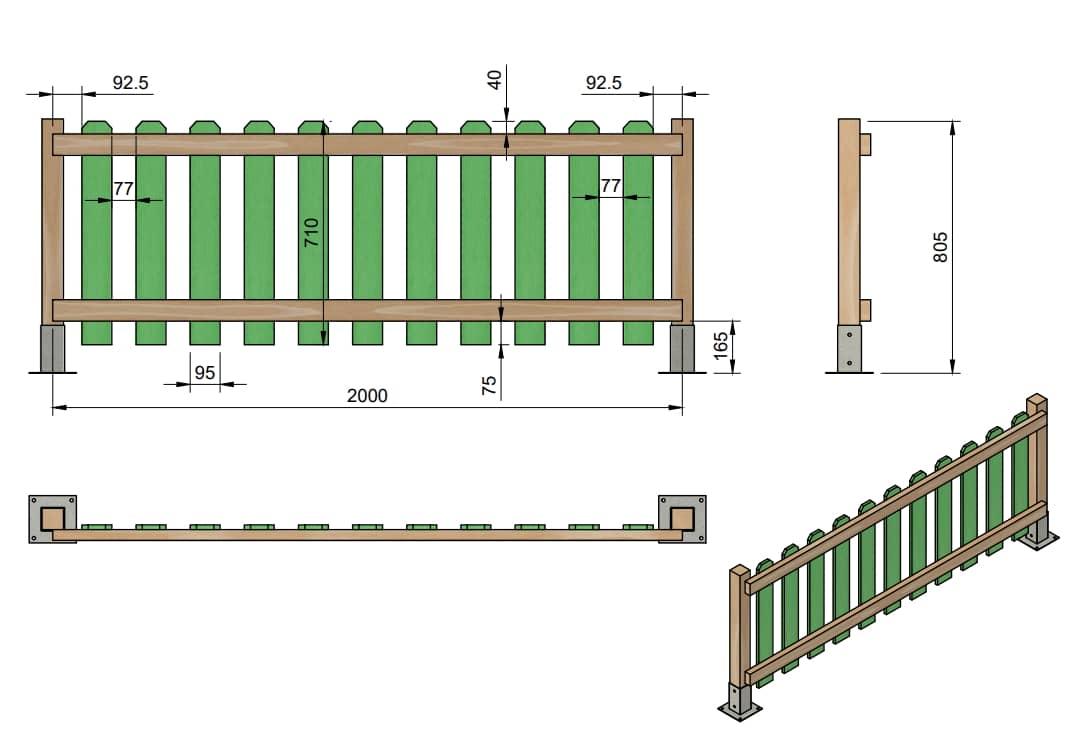 Valla de madera tratada para el exterior y homologada modelo MASGAMES MERLET de altura 80 cm 
