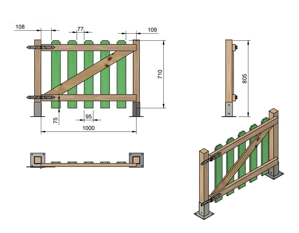 Puerta para valla de madera exterior MASGAMES MERLET 80 medidas