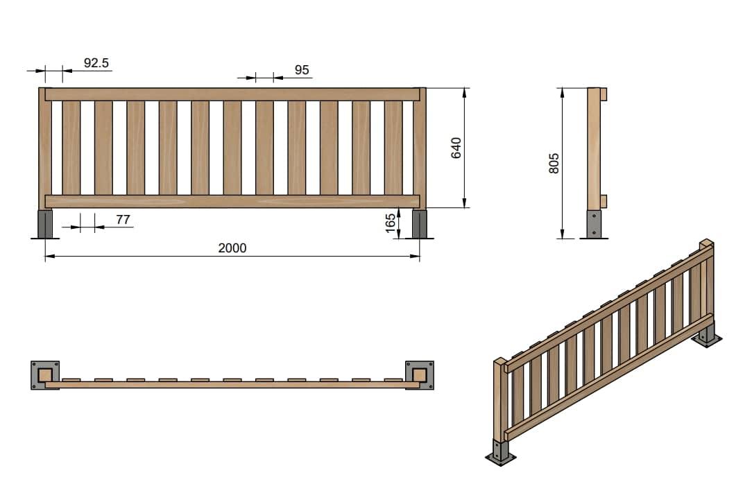 Valla de madera de exterior homologada MASGAMES RECTA 80 cm altura